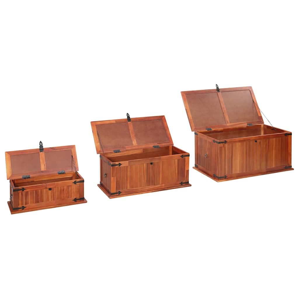 Storage Chest | Brown | Solid acacia wood, MDF | Set of 3 | Storage Chest
