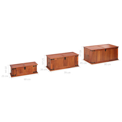 Storage Chest | Brown | Solid acacia wood, MDF | Set of 3 | Storage Chest