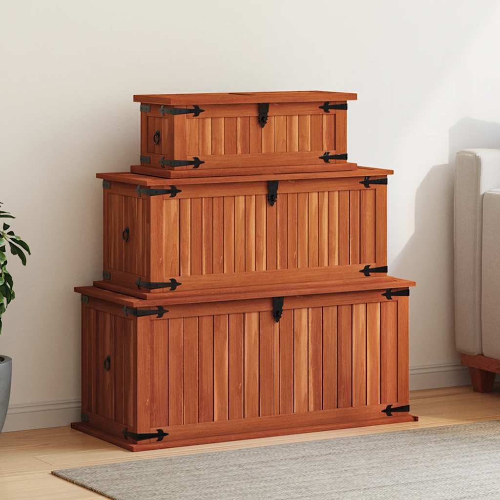Storage Chest | Brown | Solid acacia wood, MDF | Set of 3 | Storage Chest
