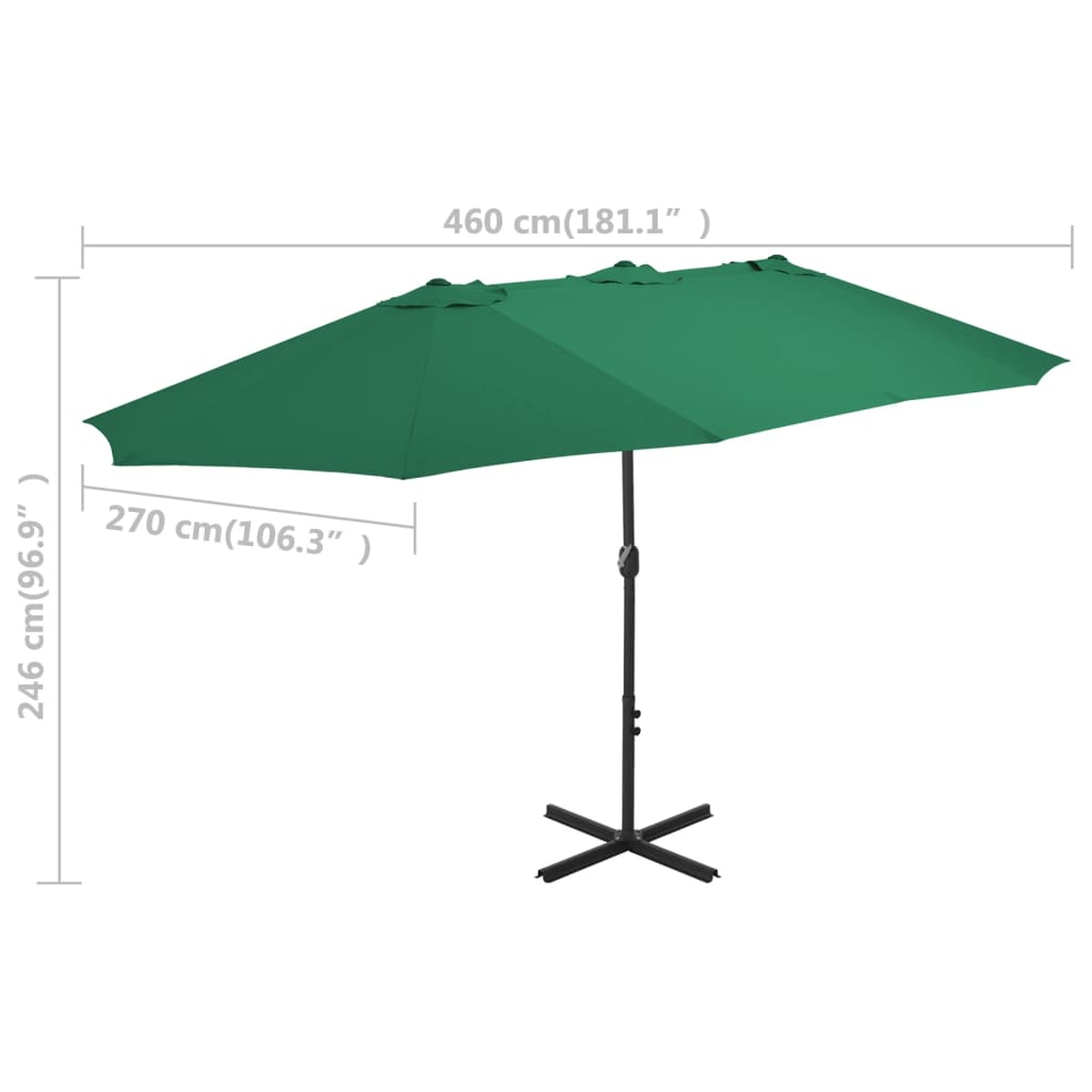 Garden Parasol | Green | Polyester fabric, Aluminium pole | Extra large