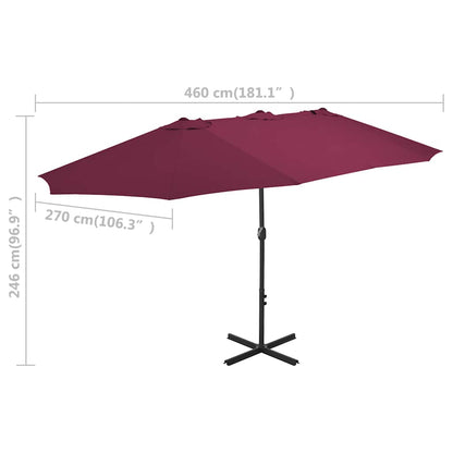 44871 vidaXL Outdoor Parasol with Aluminium Pole 460x270 cm Bordeaux Red