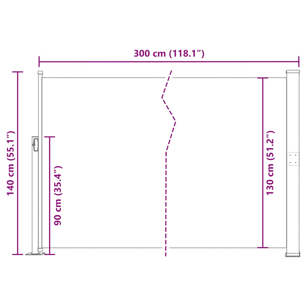 Side Awning | Black | Polyester, Steel | 140 x 300 cm | Retractable