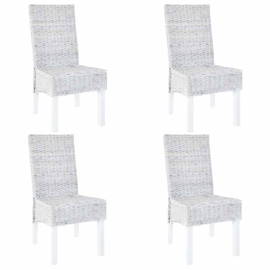 Dining Chairs 4 pcs White Kubu Rattan and Mango Wood