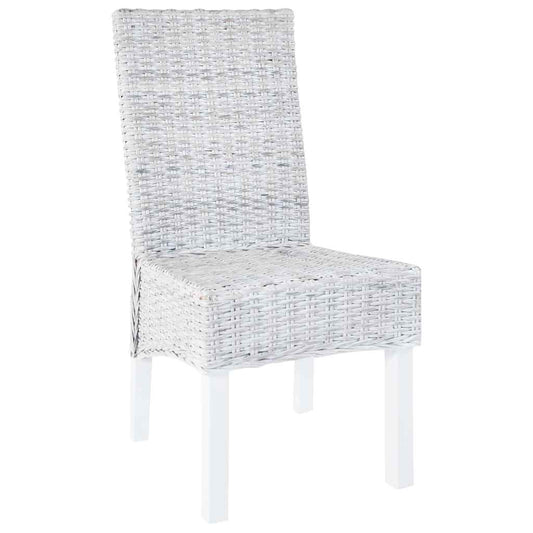 Dining Chairs 4 pcs White Kubu Rattan and Mango Wood