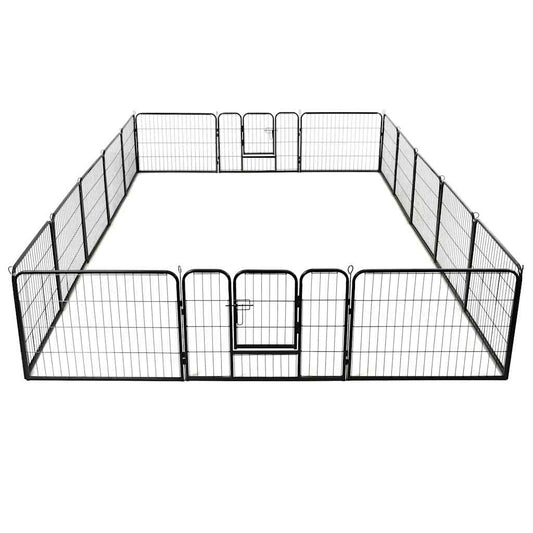 Dog Playpen | Black | Powder-coated steel | 16 panels, each 80 x 60 cm