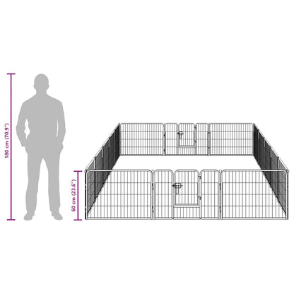 Dog Playpen 16 Panels Steel 60x80 cm Black