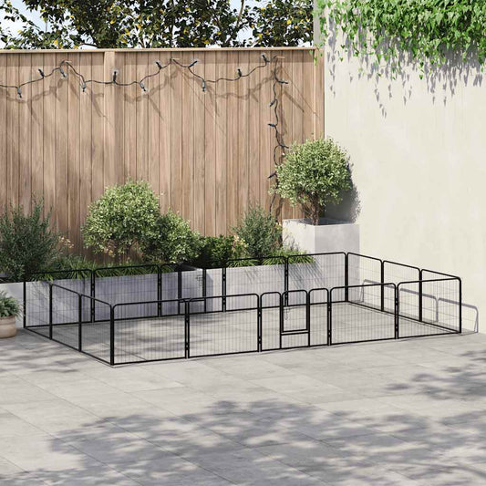 Dog Playpen | Black | Powder-coated steel | 16 panels, each 80 x 60 cm