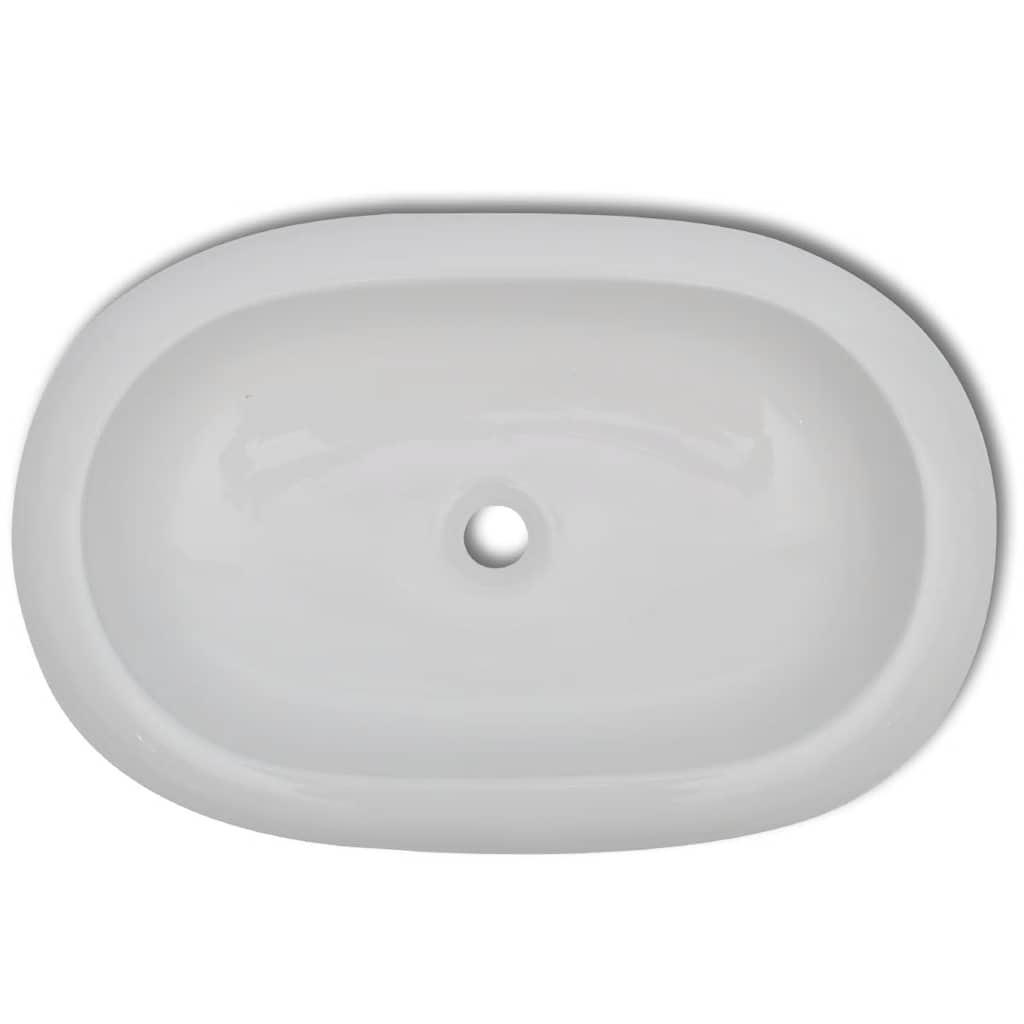 Bathroom Basin with Mixer Tap Ceramic Oval White