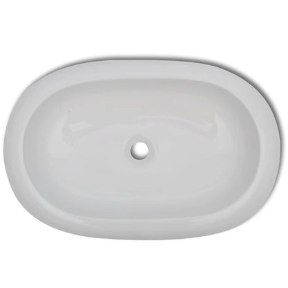 Bathroom Basin with Mixer Tap Ceramic Oval White