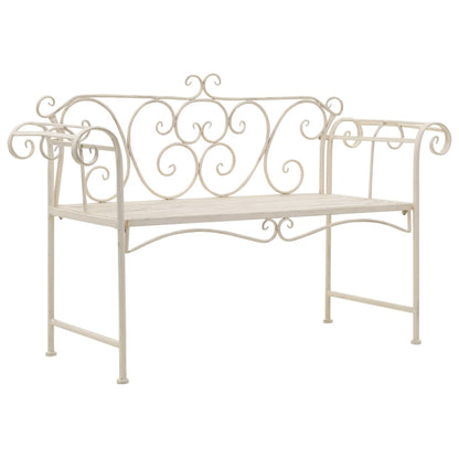 Garden Bench | Antique White | Metal | 132 cm width | Decorative Inlays