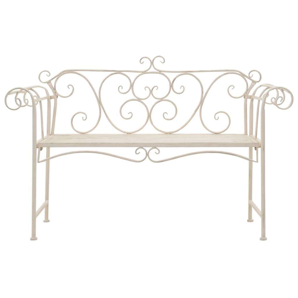 Garden Bench | Antique White | Metal | 132 cm width | Decorative Inlays