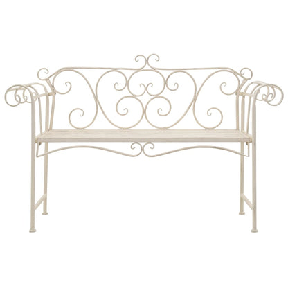 Garden Bench | Antique White | Metal | 132 cm width | Decorative Inlays