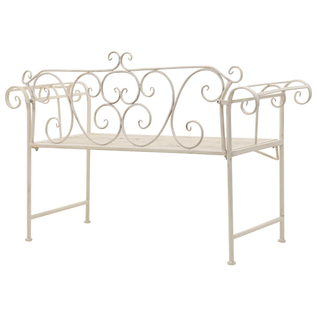 Garden Bench | Antique White | Metal | 132 cm width | Decorative Inlays
