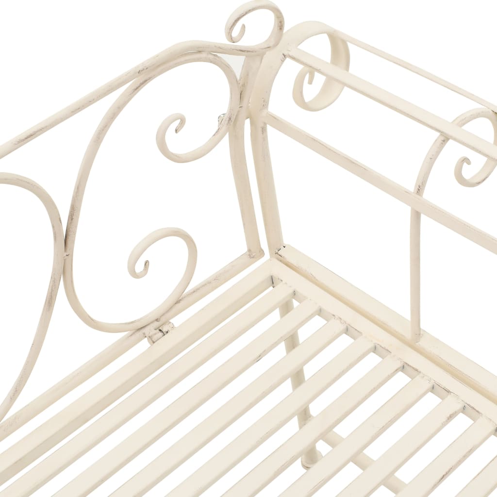 Garden Bench | Antique White | Metal | 132 cm width | Decorative Inlays