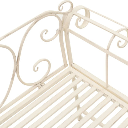 Garden Bench | Antique White | Metal | 132 cm width | Decorative Inlays