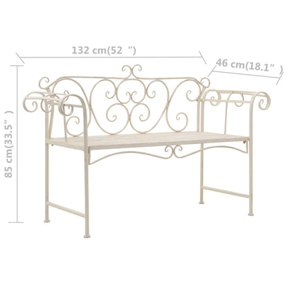 Garden Bench | Antique White | Metal | 132 cm width | Decorative Inlays