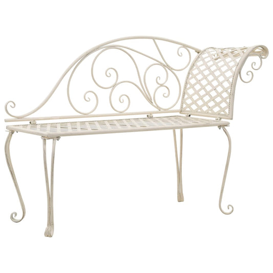 Garden Chaise Lounge | Antique White | Metal | Decorative Inlays