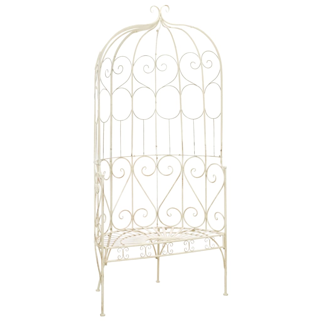 Garden Bench | Antique White | Wrought Iron | Medium | Decorative Inlays