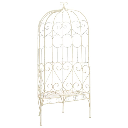 Garden Bench | Antique White | Wrought Iron | Medium | Decorative Inlays