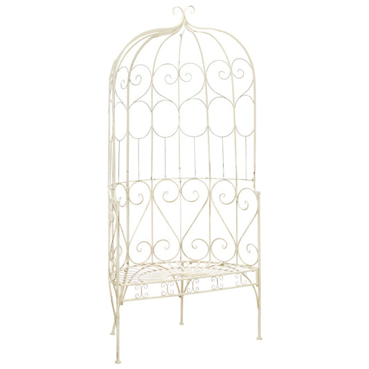 Garden Bench | Antique White | Wrought Iron | Medium | Decorative Inlays