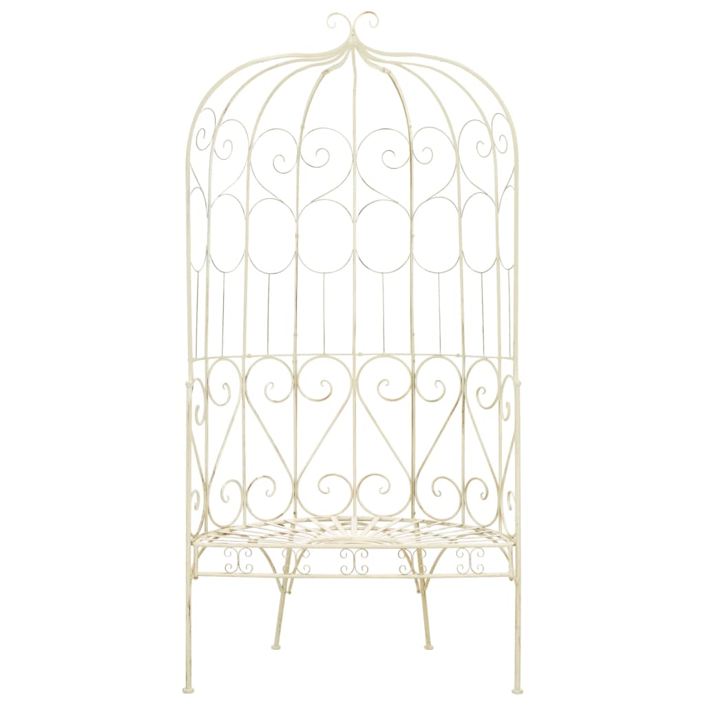 Garden Bench | Antique White | Wrought Iron | Medium | Decorative Inlays