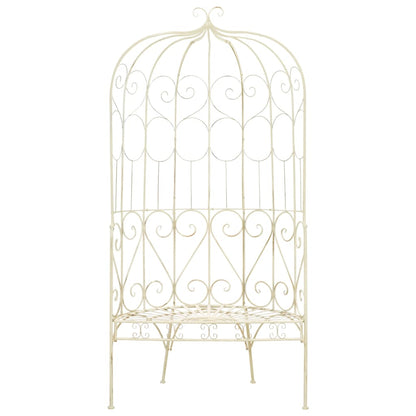 Garden Bench | Antique White | Wrought Iron | Medium | Decorative Inlays
