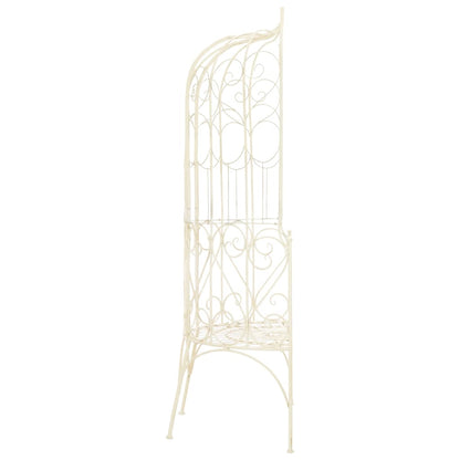 Garden Bench | Antique White | Wrought Iron | Medium | Decorative Inlays