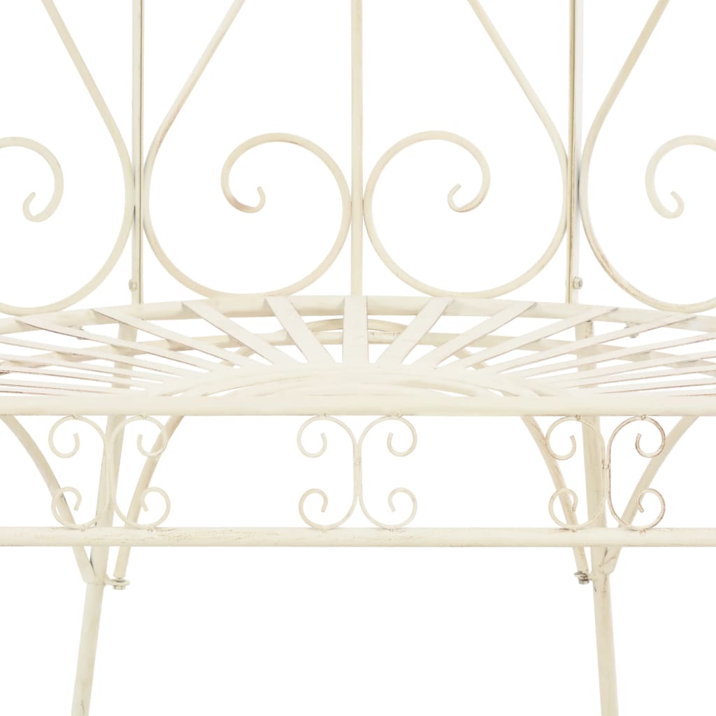 Garden Bench | Antique White | Wrought Iron | Medium | Decorative Inlays