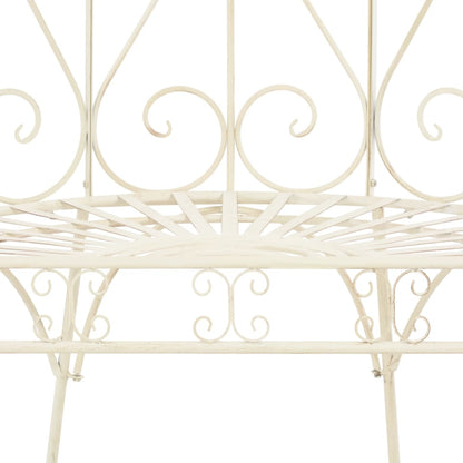Garden Bench | Antique White | Wrought Iron | Medium | Decorative Inlays