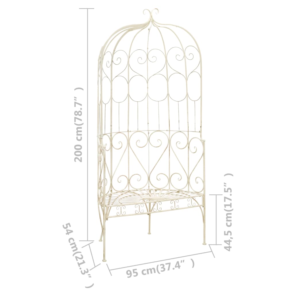 Garden Bench | Antique White | Wrought Iron | Medium | Decorative Inlays