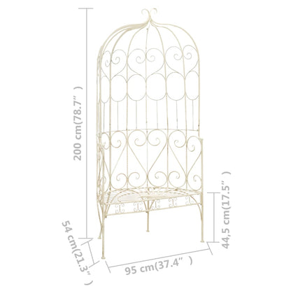 Garden Bench | Antique White | Wrought Iron | Medium | Decorative Inlays