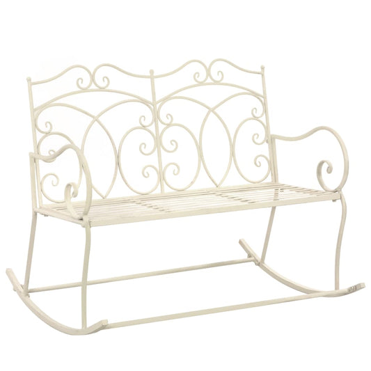 Garden Bench | Antique White | Wrought Iron | 104 cm | Decorative Inlays