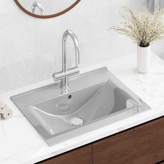 Wash Basin with Overflow 60x46x16 cm Ceramic Silver