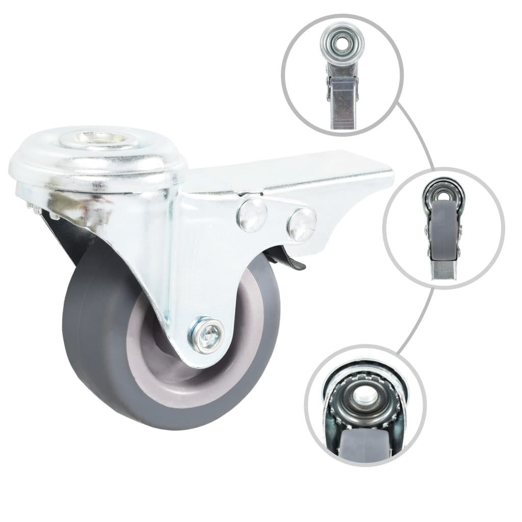 Bolt Hole Swivel Casters with Double Brakes 4 pcs 50 mm