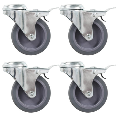 Bolt Hole Swivel Casters with Double Brakes 4 pcs 75 mm