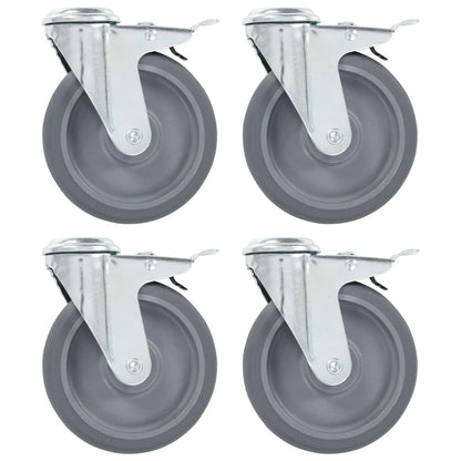 Bolt Hole Swivel Casters with Double Brakes 4 pcs 125 mm