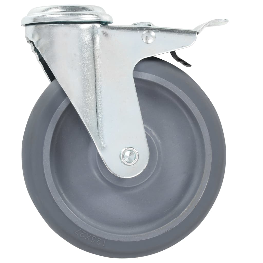 Bolt Hole Swivel Casters with Double Brakes 4 pcs 125 mm