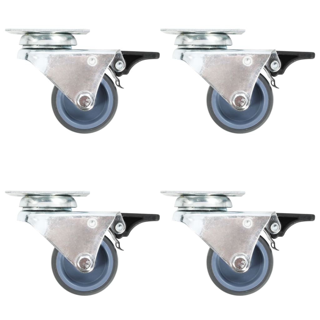 Twin-wheel Swivel Casters with Double Brakes 4 pcs 50 mm