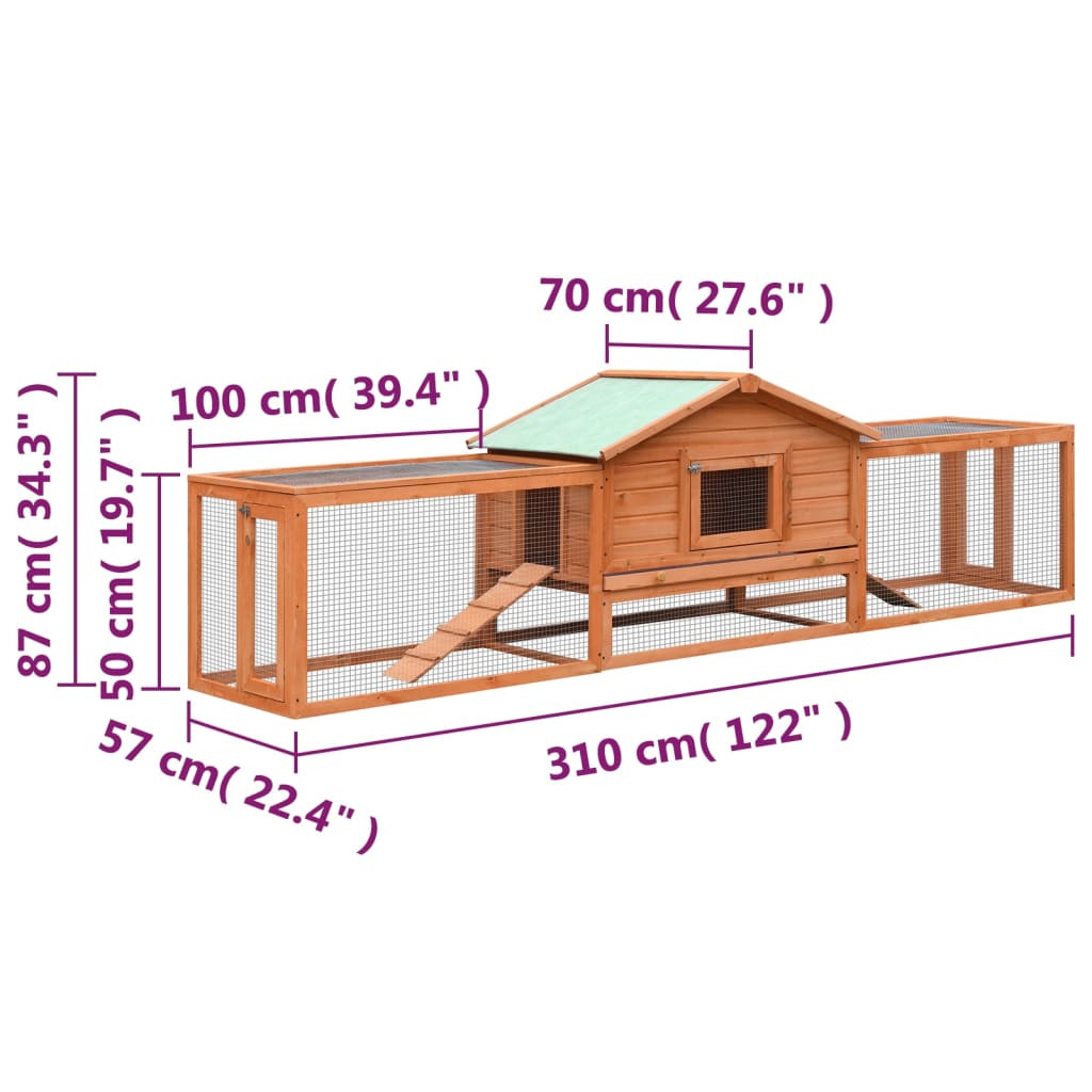 170642 vidaXL Rabbit Hutch Solid Pine & Fir Wood 310x70x87 cm