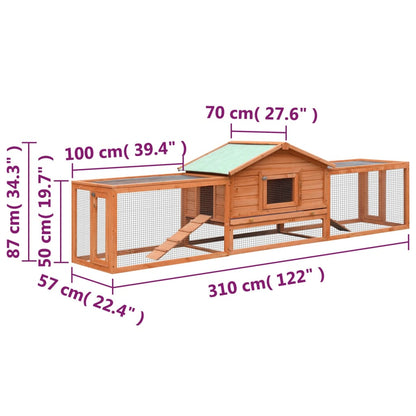 170642 vidaXL Rabbit Hutch Solid Pine & Fir Wood 310x70x87 cm