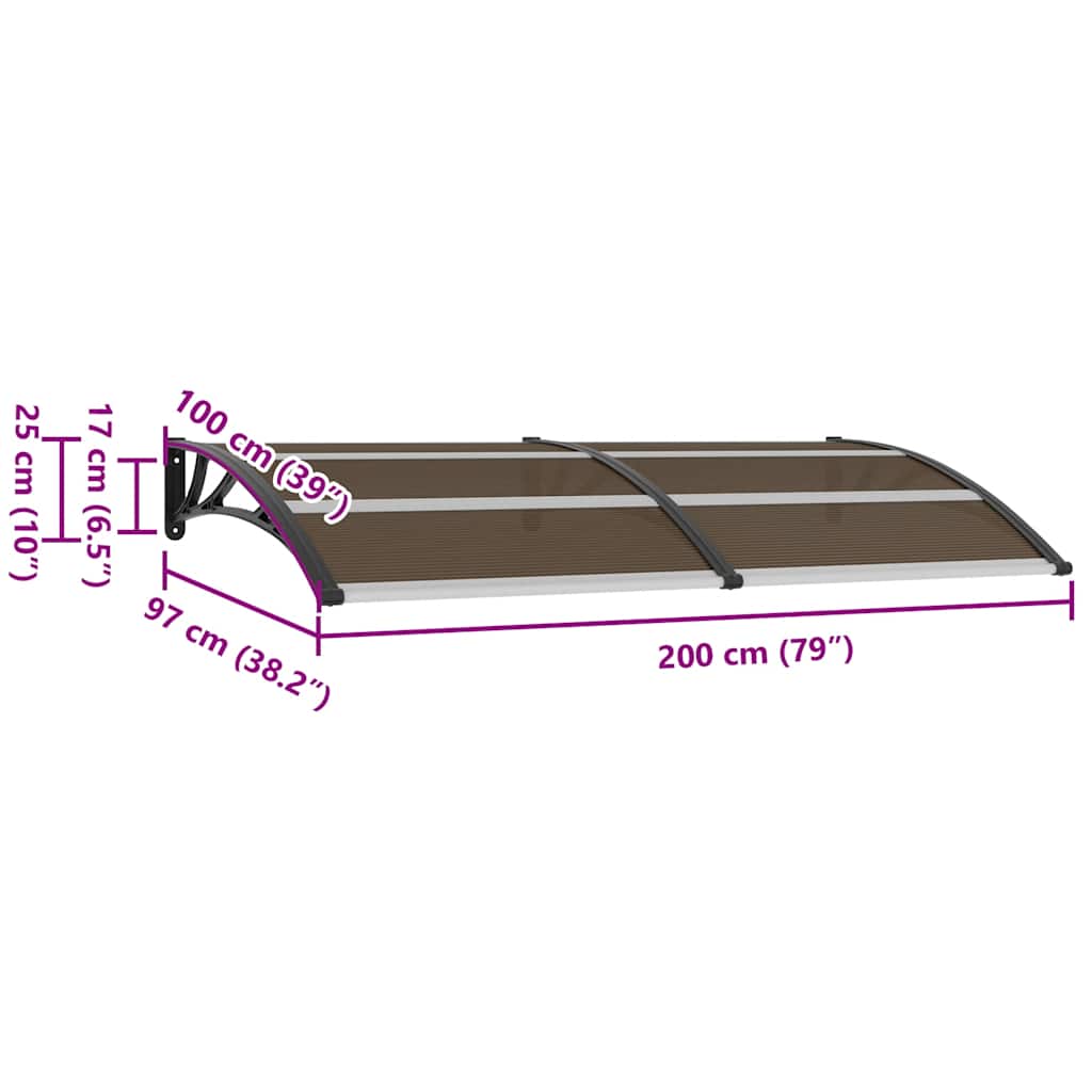 Door Canopy | Black | Polycarbonate | 200x100cm |  Durable  | Door Canopy
