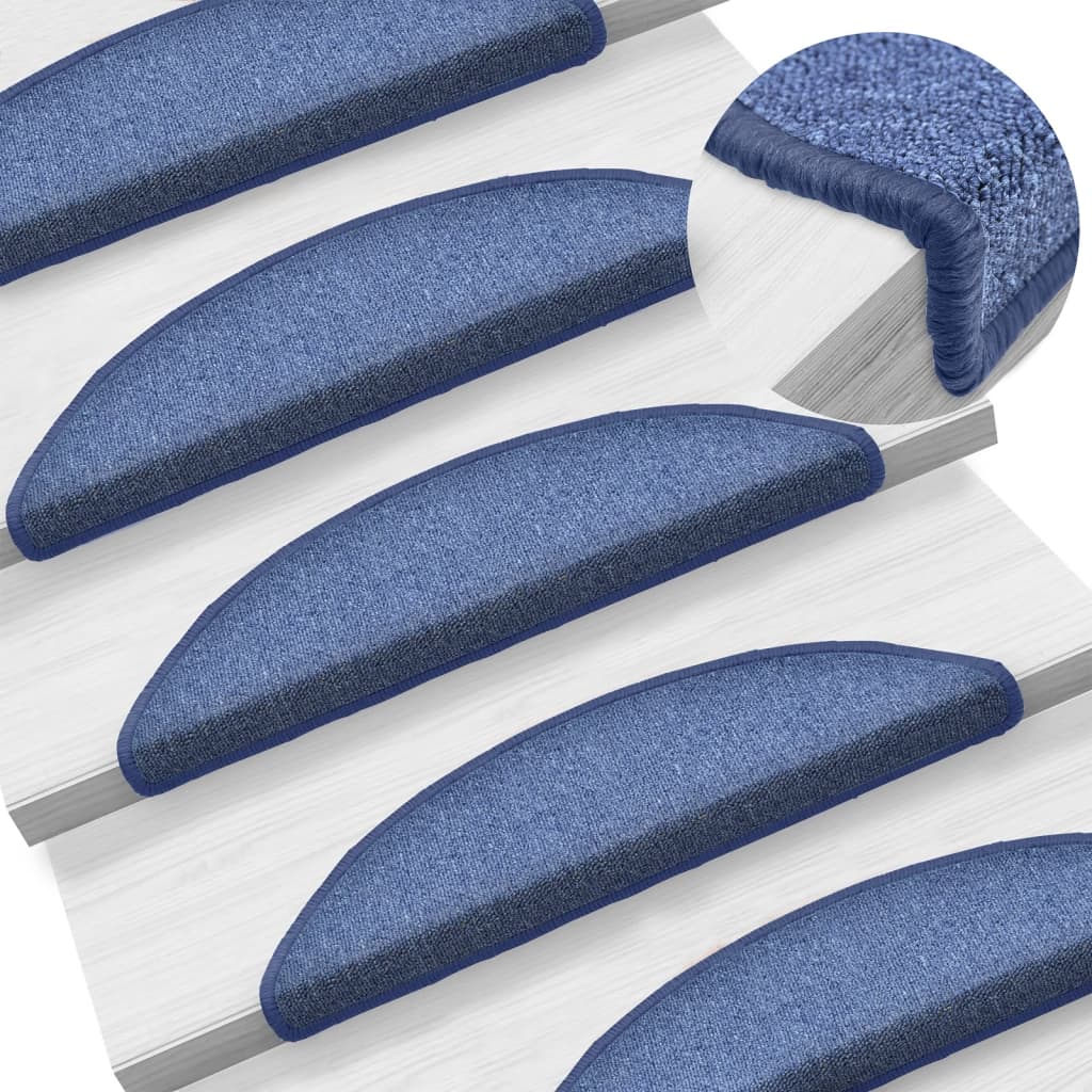 Stair Mats 15 pcs 56x17x3 cm Blue Half Round