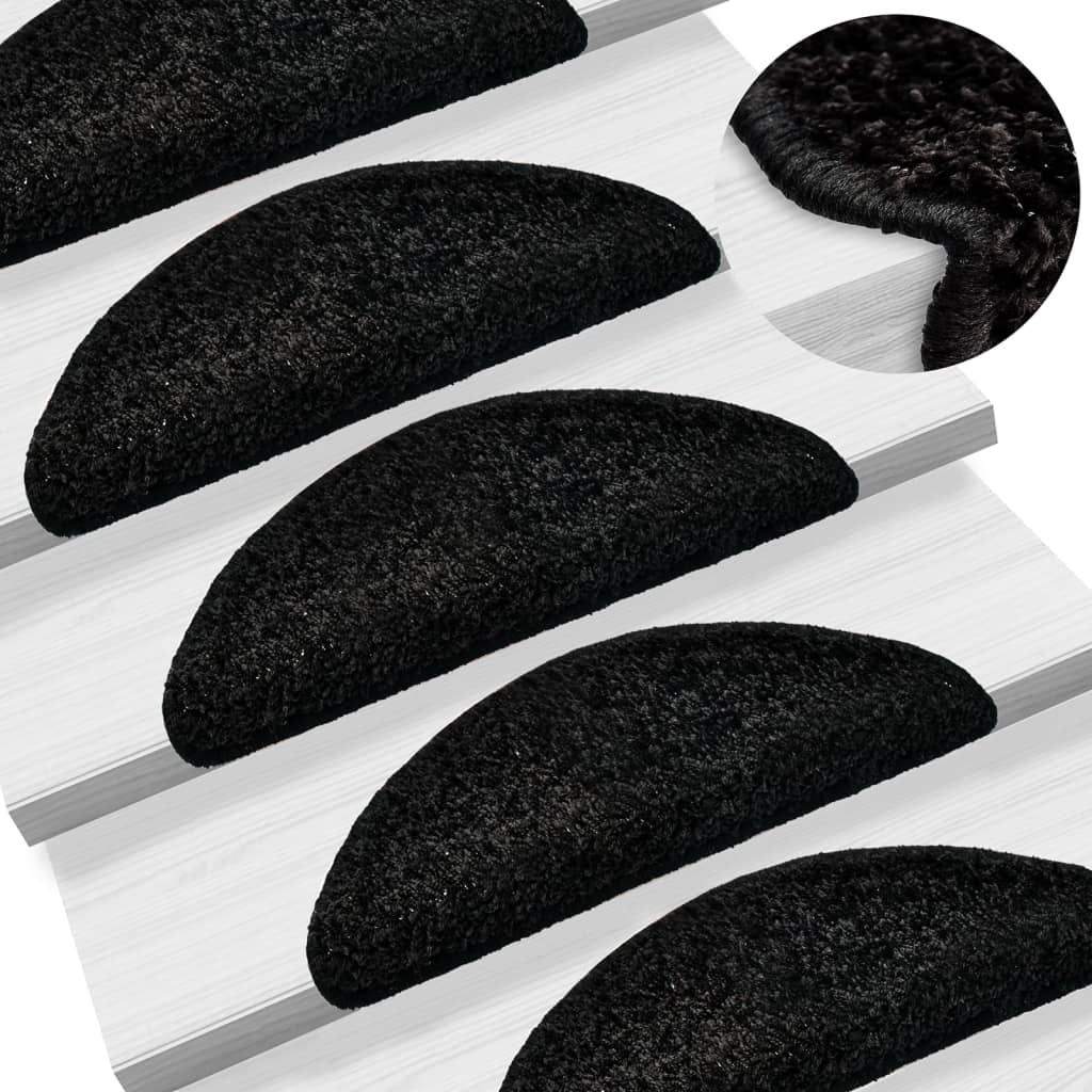 Stair Mats 15 pcs 56x17x3 cm Black Half Round