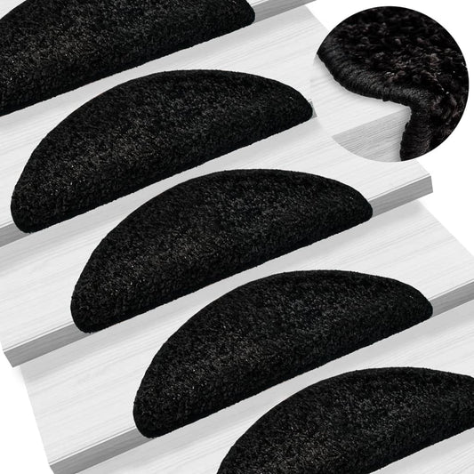 Stair Mats 15 pcs 56x17x3 cm Black Half Round