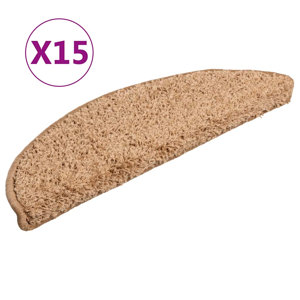 Stair Mats 15 pcs 56x17x3 cm Beige Half Round
