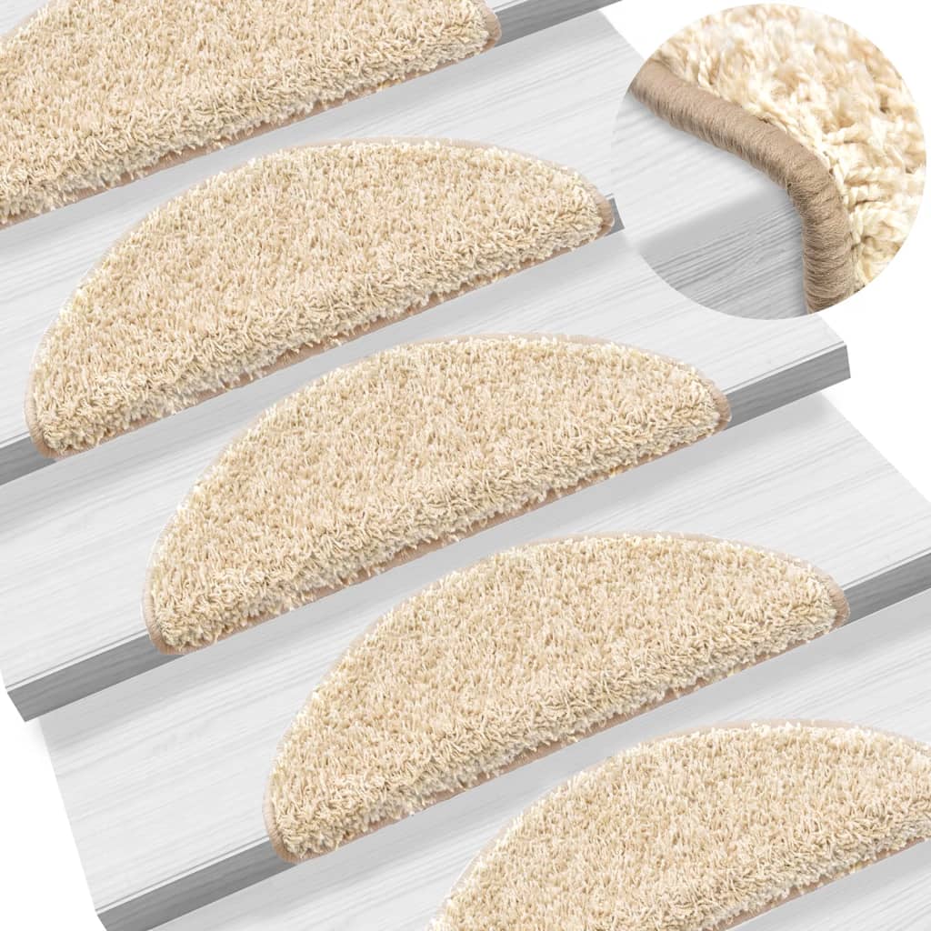 Stair Mats 15 pcs 56x17x3 cm Cream Half Round