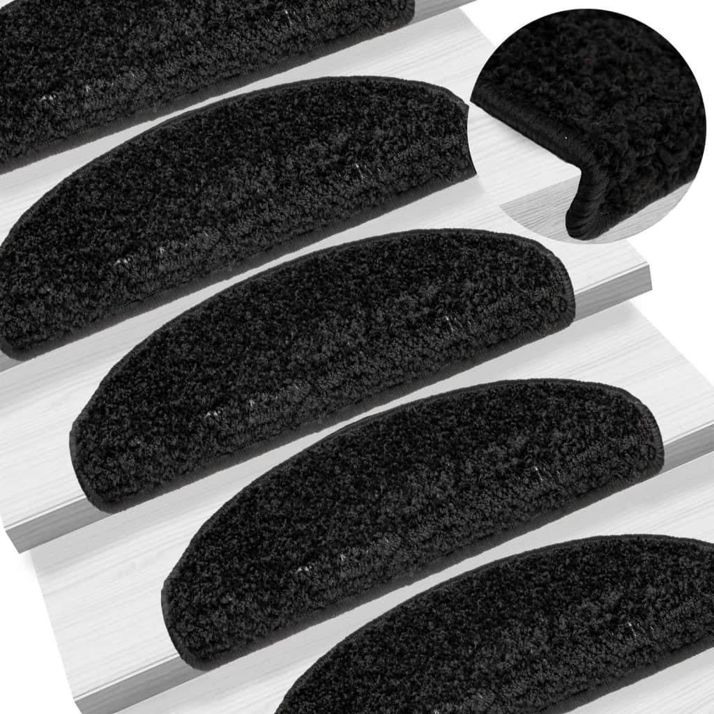 Stair Mats 15 pcs 65x21x4 cm Black Half Round Large