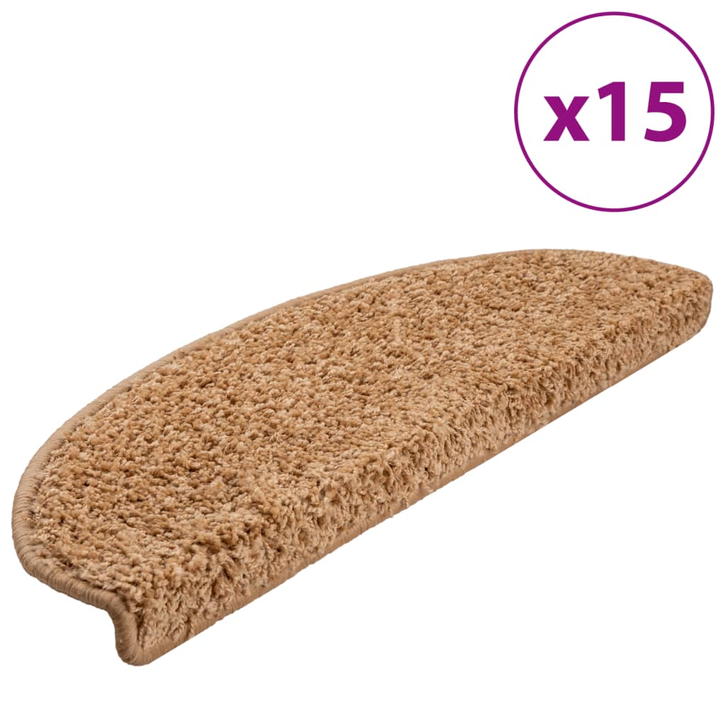 Stair Mats 15 pcs 65x21x4 cm Beige Half Round Large