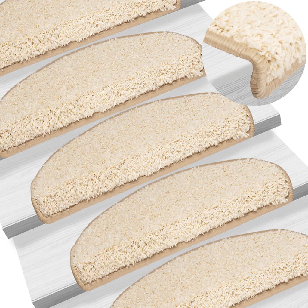 Stair Mats 15 pcs 65x21x4 cm Cream Half Round Large