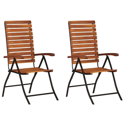 Garden Chair | Set of 2 | Brown and Black | Acacia hardwood and steel